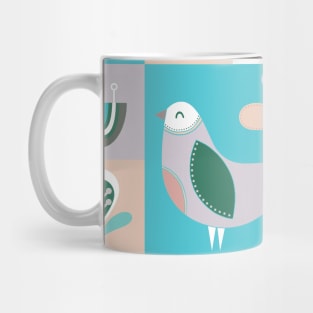 Scandinavian Soft Muted Midcentury Modern Birds And Flowers Mug